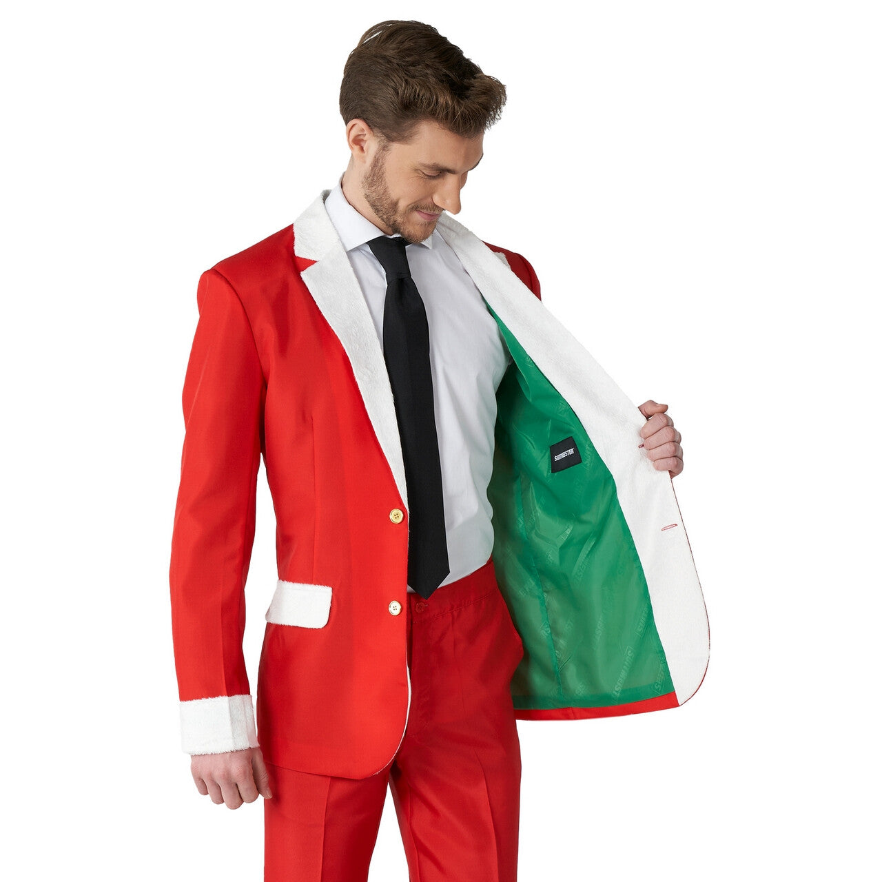 Op deze afbeelding zie je een Kostuums, van het merk Suitmeister. Ho Ho Ho Santa Faux Fur Man Kostuum