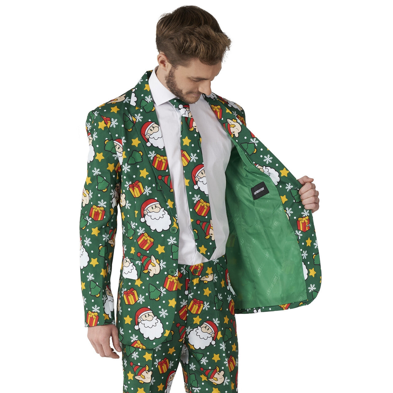 Op deze afbeelding zie je een Kostuums, van het merk Suitmeister. Santa Elves Green Helpers Man Kostuum
