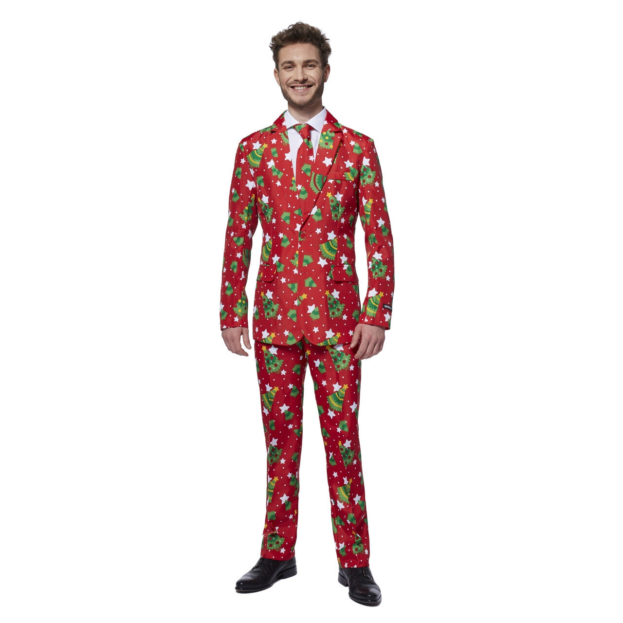 Op deze afbeelding zie je een Kostuums, van het merk Suitmeister. Christmas Trees Stars Rood Man Kostuum