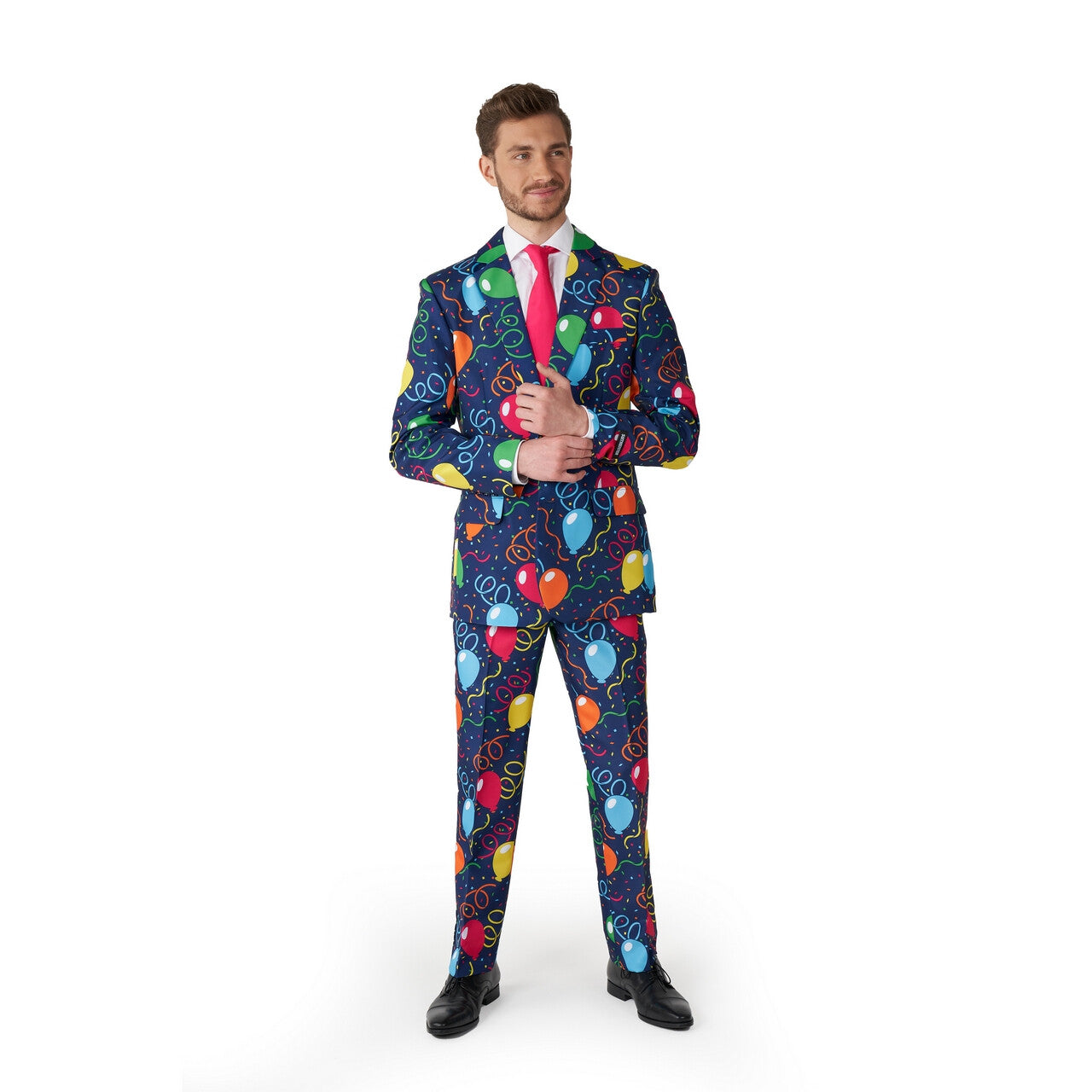 Op deze afbeelding zie je een Kostuums, van het merk Suitmeister. Confetti Balloons Navy Party Hard Man Kostuum