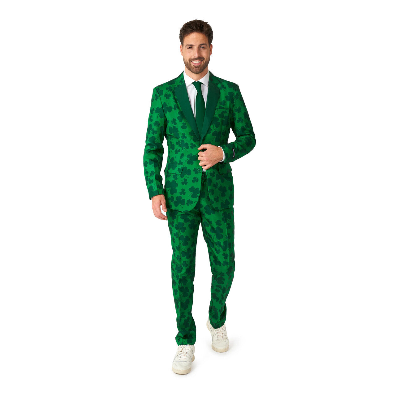 Op deze afbeelding zie je een Kostuums, van het merk Suitmeister. St. Pats Lucky Green Man Kostuum