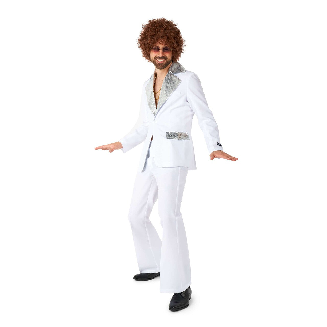 Op deze afbeelding zie je een Kostuums, van het merk Suitmeister. Disco Suit White Man Kostuum