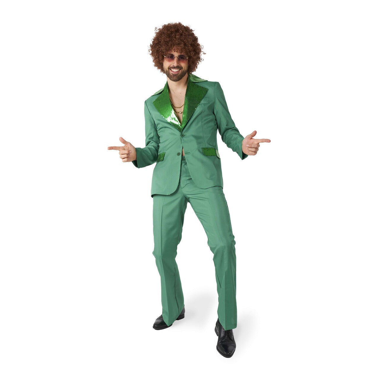 Op deze afbeelding zie je een Kostuums, van het merk Suitmeister. Disco Suit Green Man Kostuum