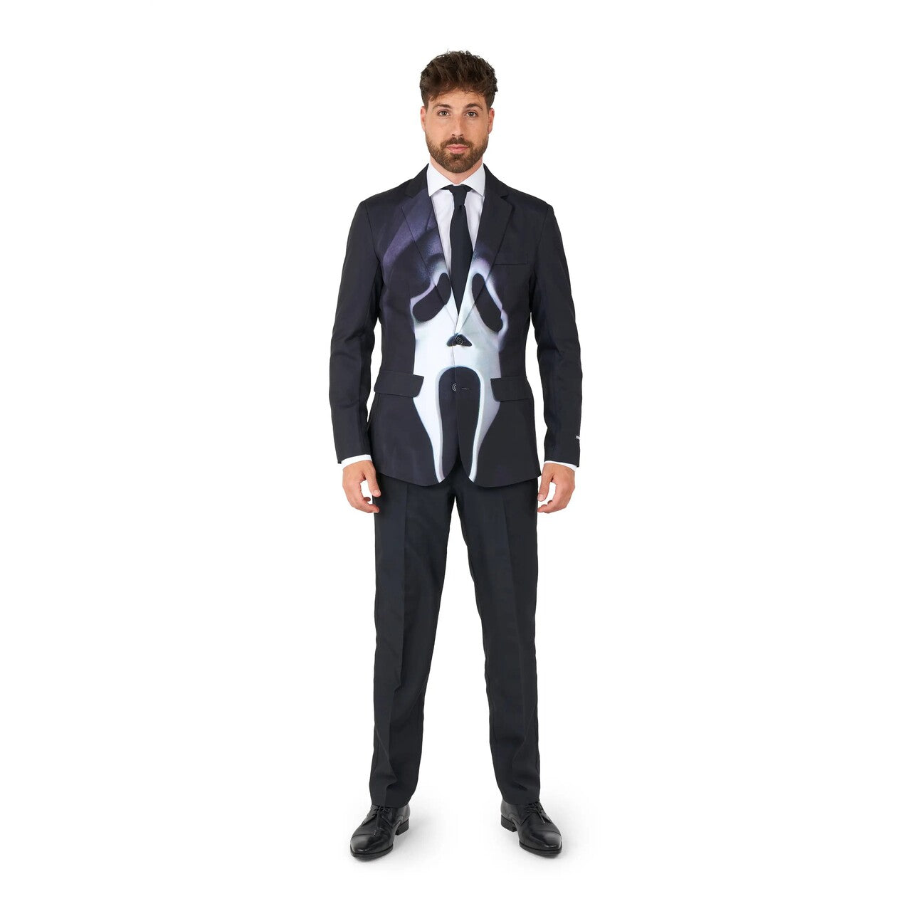 Op deze afbeelding zie je een Kostuums, van het merk Suitmeister. Ghostface Scream Man Kostuum