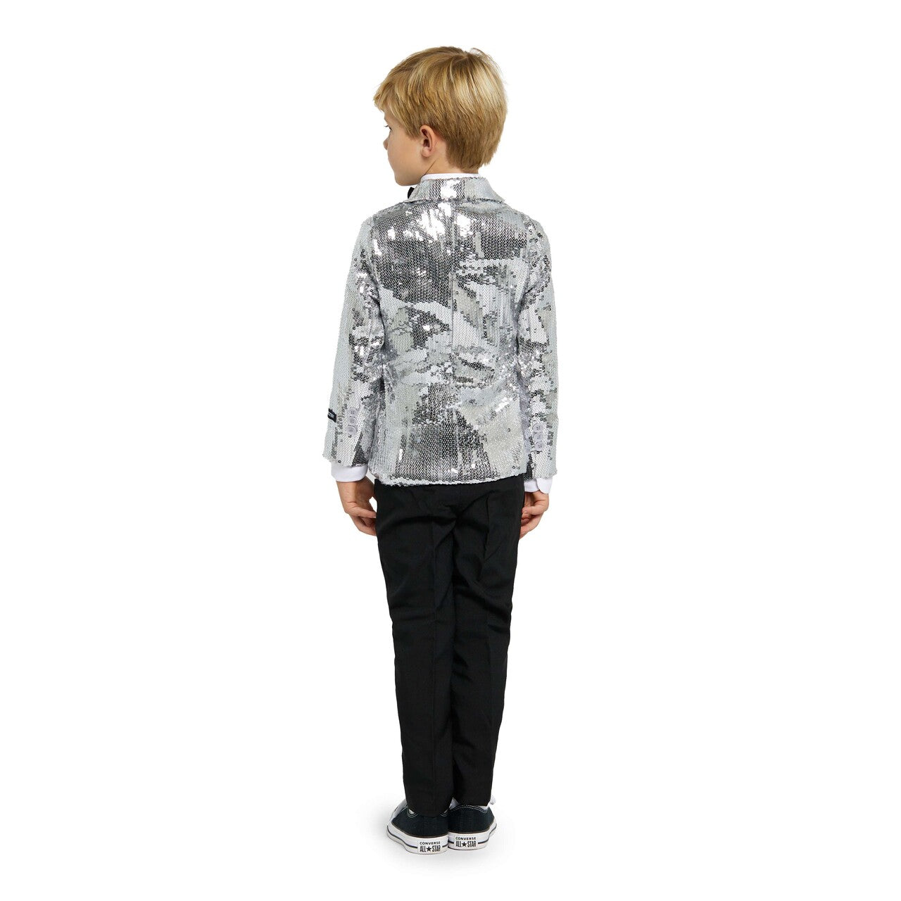 Op deze afbeelding zie je een Kostuums, van het merk Suitmeister. Boys Sequin Silver Jongen Kostuum