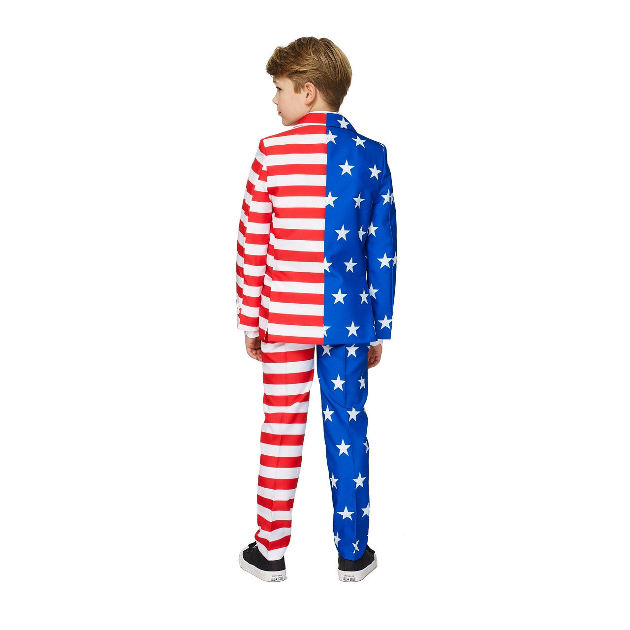 Op deze afbeelding zie je een Kostuums, van het merk Suitmeister. Boys USA Flag Stars And Stripes Jongen Kostuum