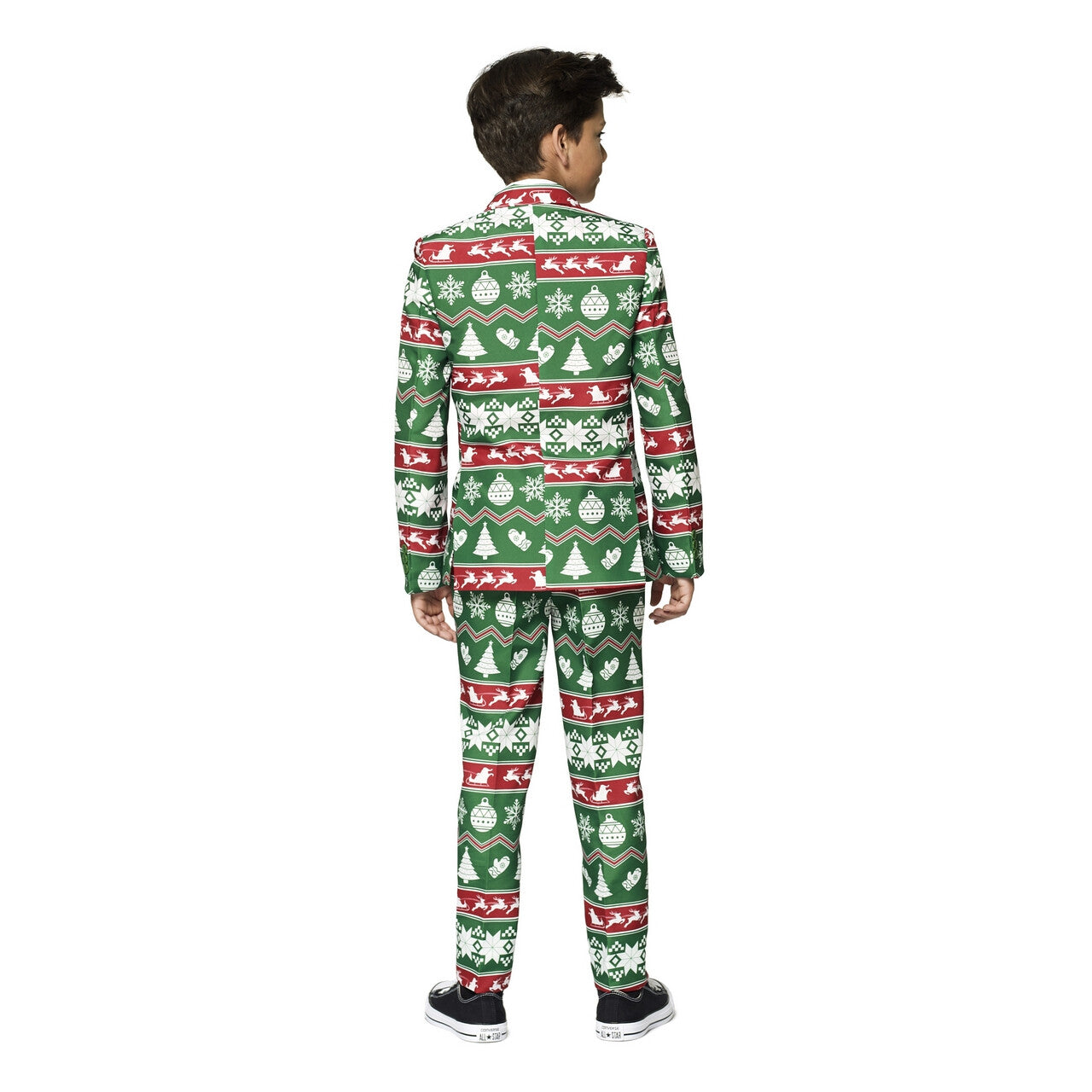 Op deze afbeelding zie je een Kostuums, van het merk Suitmeister. Groene Kerst Symbolen Sterren Ballen Bomen Jongen Kostuum
