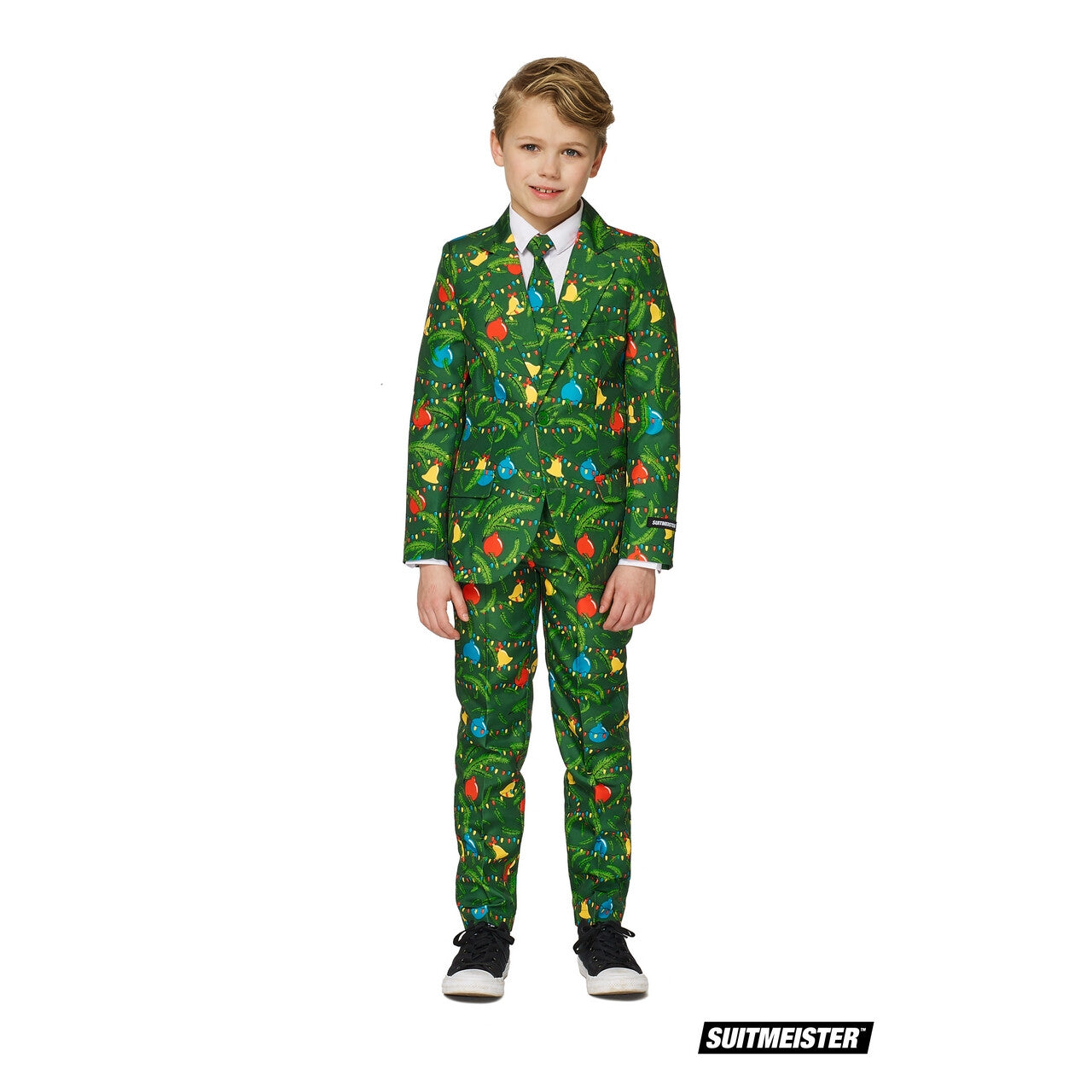 Op deze afbeelding zie je een Kostuums, van het merk Suitmeister. Groen Fonkelend Kerstbomen Jongen Kostuum
