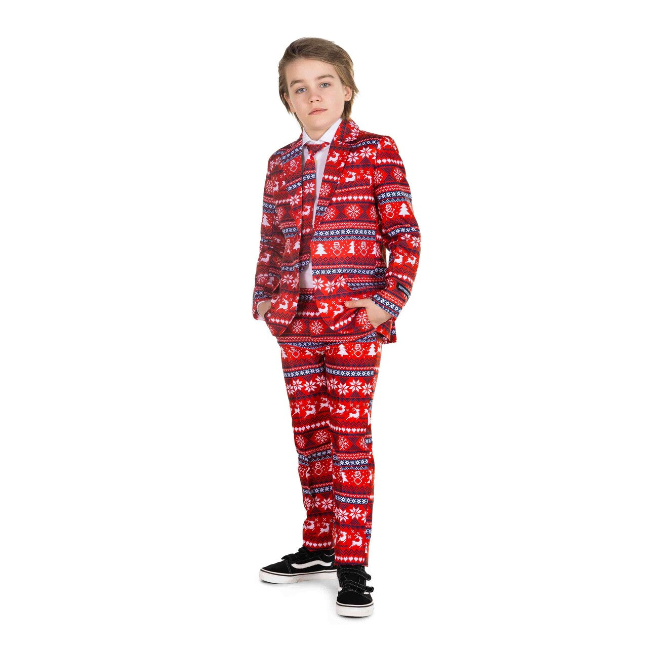 Op deze afbeelding zie je een Kostuums, van het merk Suitmeister. Boys Nordic Pixel Red Jongen Kostuum