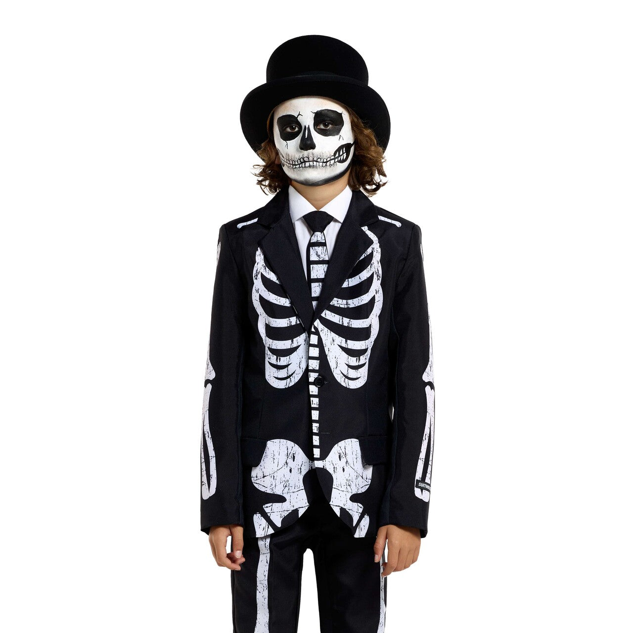 Op deze afbeelding zie je een Kostuums, van het merk Suitmeister. Boys Skeleton Grunge Black Jongen