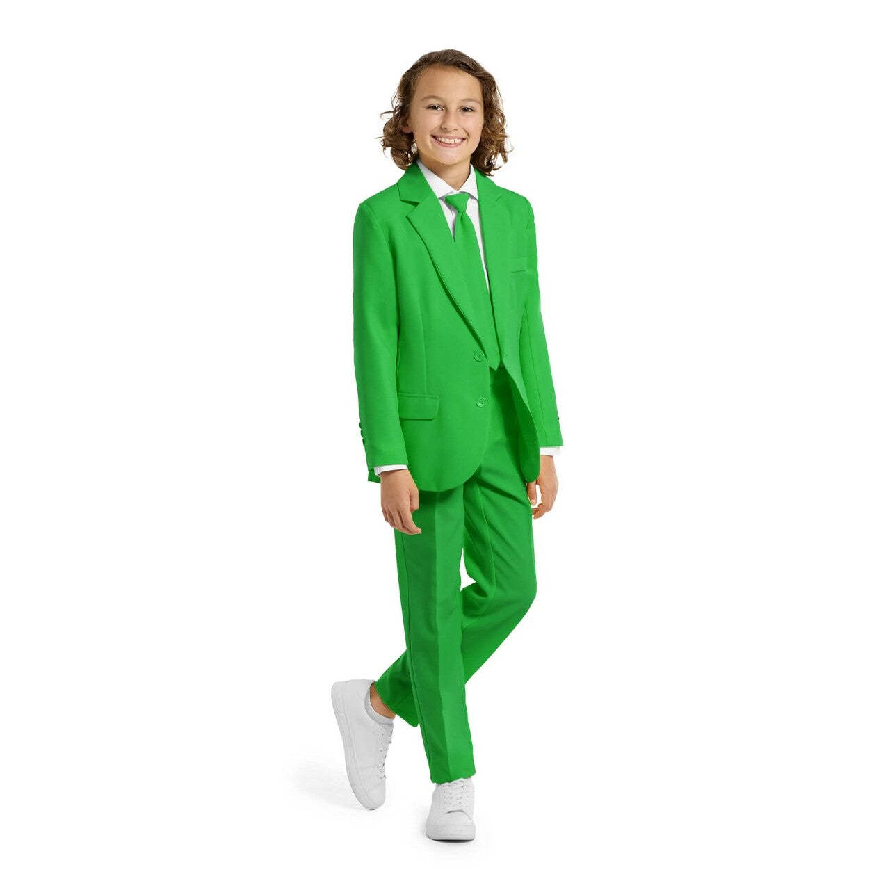 Op deze afbeelding zie je een Kostuums, van het merk Opposuits. Solid Grass Green Jongen Kostuum