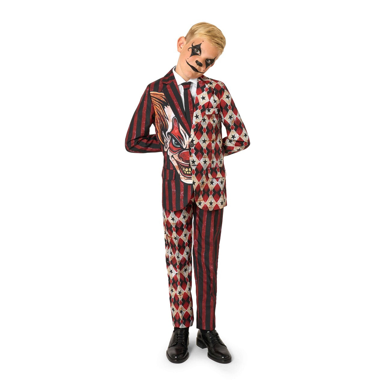 Op deze afbeelding zie je een Kostuums, van het merk Opposuits. Boys Scary Clown Red Jongen Kostuum