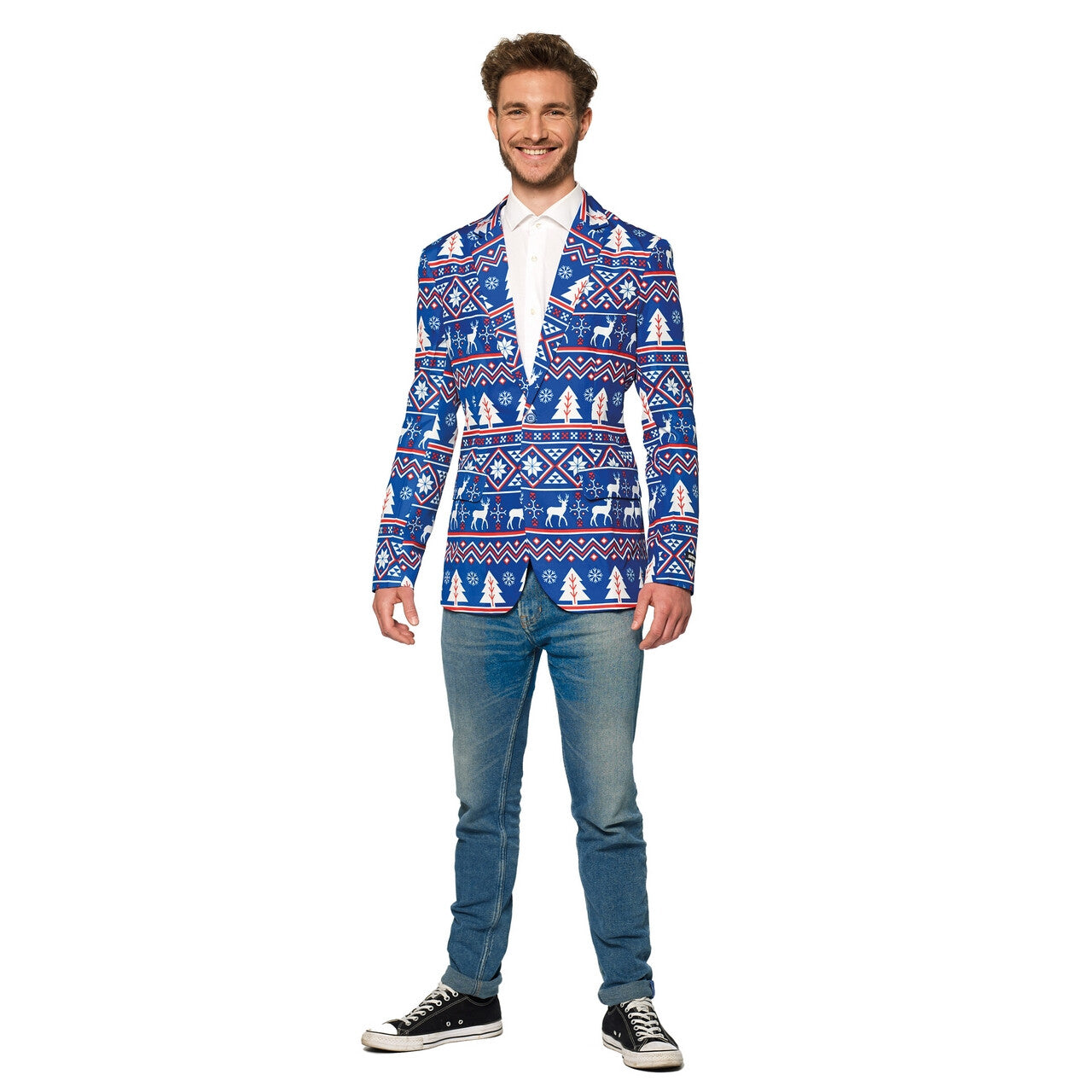 Op deze afbeelding zie je een Kostuums, van het merk Suitmeister. Christmas Blue Nordic Colbert Man