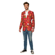 Op deze afbeelding zie je een Kostuums, van het merk Suitmeister. Christmas Red Icons Colbert Light Up Man