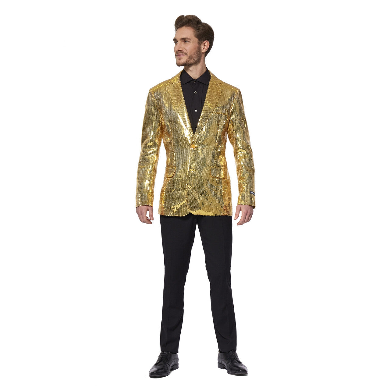 Op deze afbeelding zie je een Kostuums, van het merk Suitmeister. Gouden Show Quizmaster Paillettenjas Man