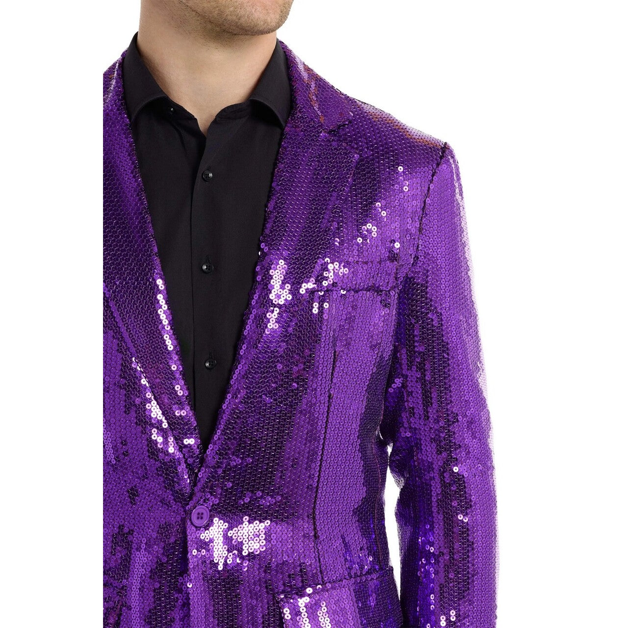Op deze afbeelding zie je een Kostuums, van het merk Opposuits. Sequins Purple Blazer Man Kostuum