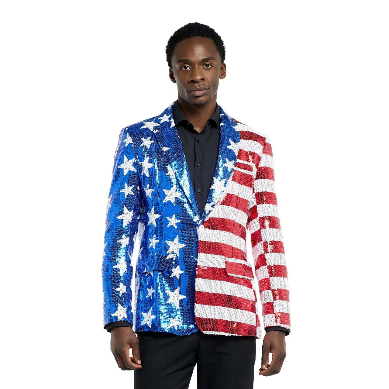 Op deze afbeelding zie je een Kostuums, van het merk Opposuits. Sequins Stars & Stripes USA Blazer Man