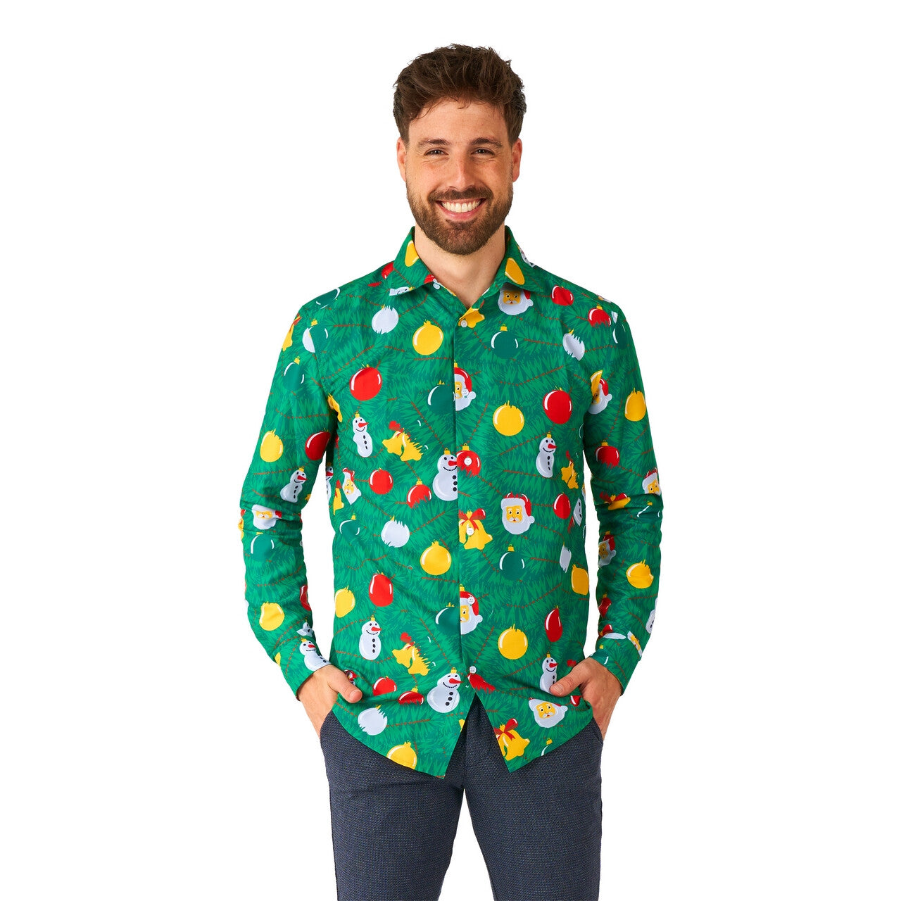 Op deze afbeelding zie je een Kostuums, van het merk Suitmeister. Groene Xmas Versiering Overhemd Man