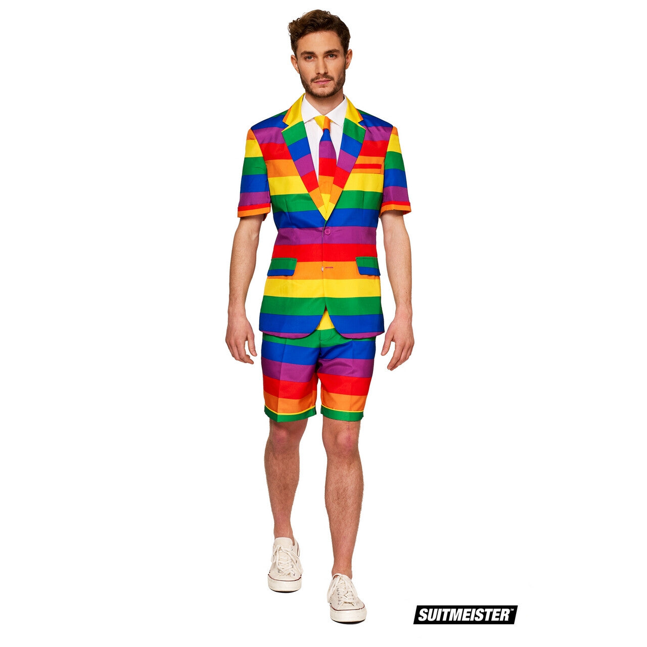 Op deze afbeelding zie je een Kostuums, van het merk Suitmeister. Uitgesproken Kleurrijk Regenboog Zomer Man Kostuum
