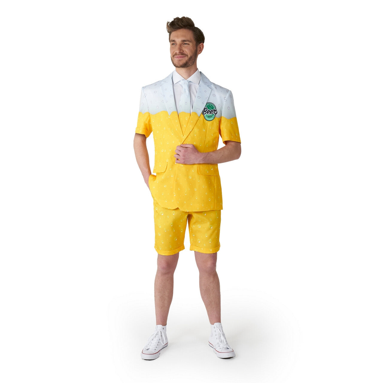 Op deze afbeelding zie je een Kostuums, van het merk Suitmeister. Zomer Geel Premium Biertje Man Kostuum