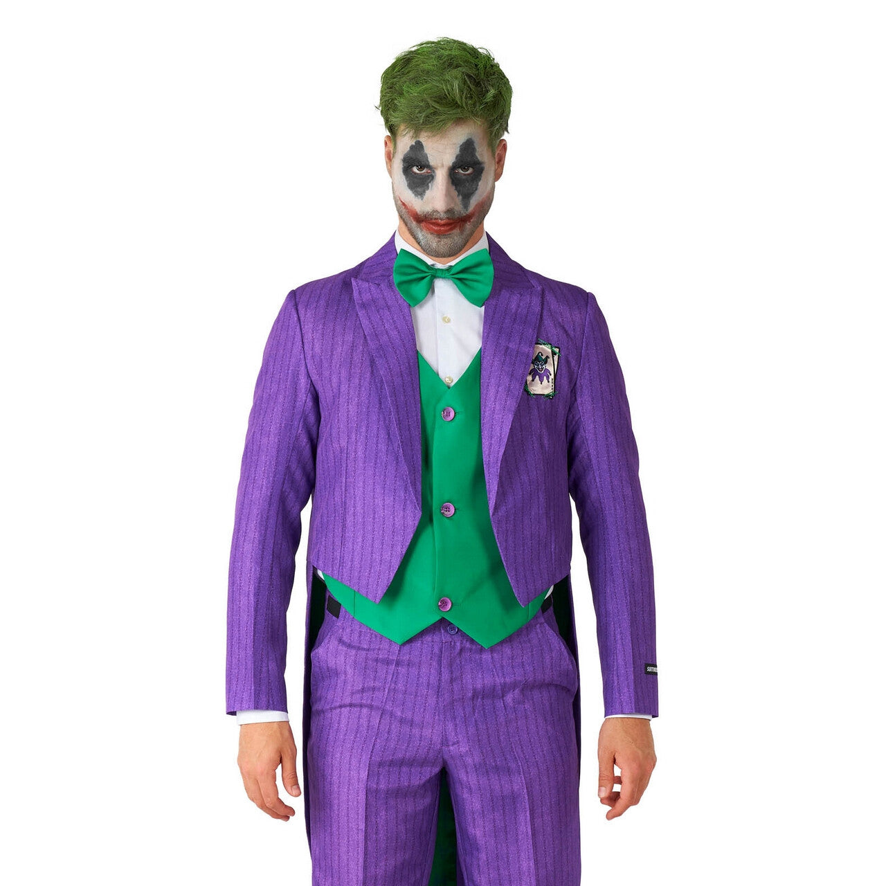 Op deze afbeelding zie je een Kostuums, van het merk Suitmeister. Paarse Funny Joker Man Kostuum