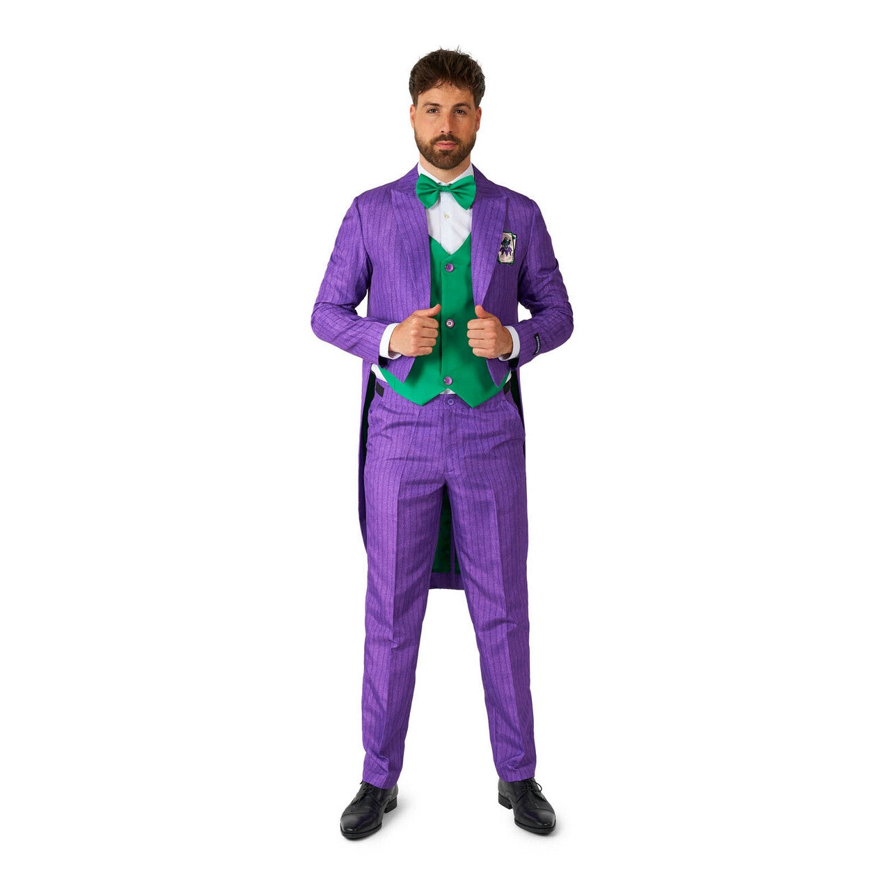 Op deze afbeelding zie je een Kostuums, van het merk Suitmeister. Paarse Funny Joker Man Kostuum