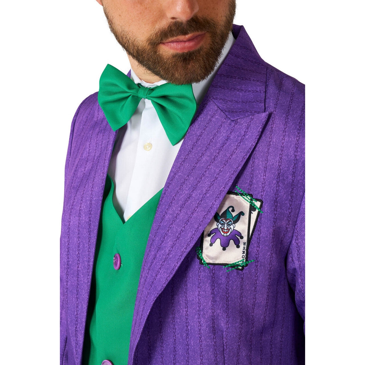Op deze afbeelding zie je een Kostuums, van het merk Suitmeister. Paarse Funny Joker Man Kostuum