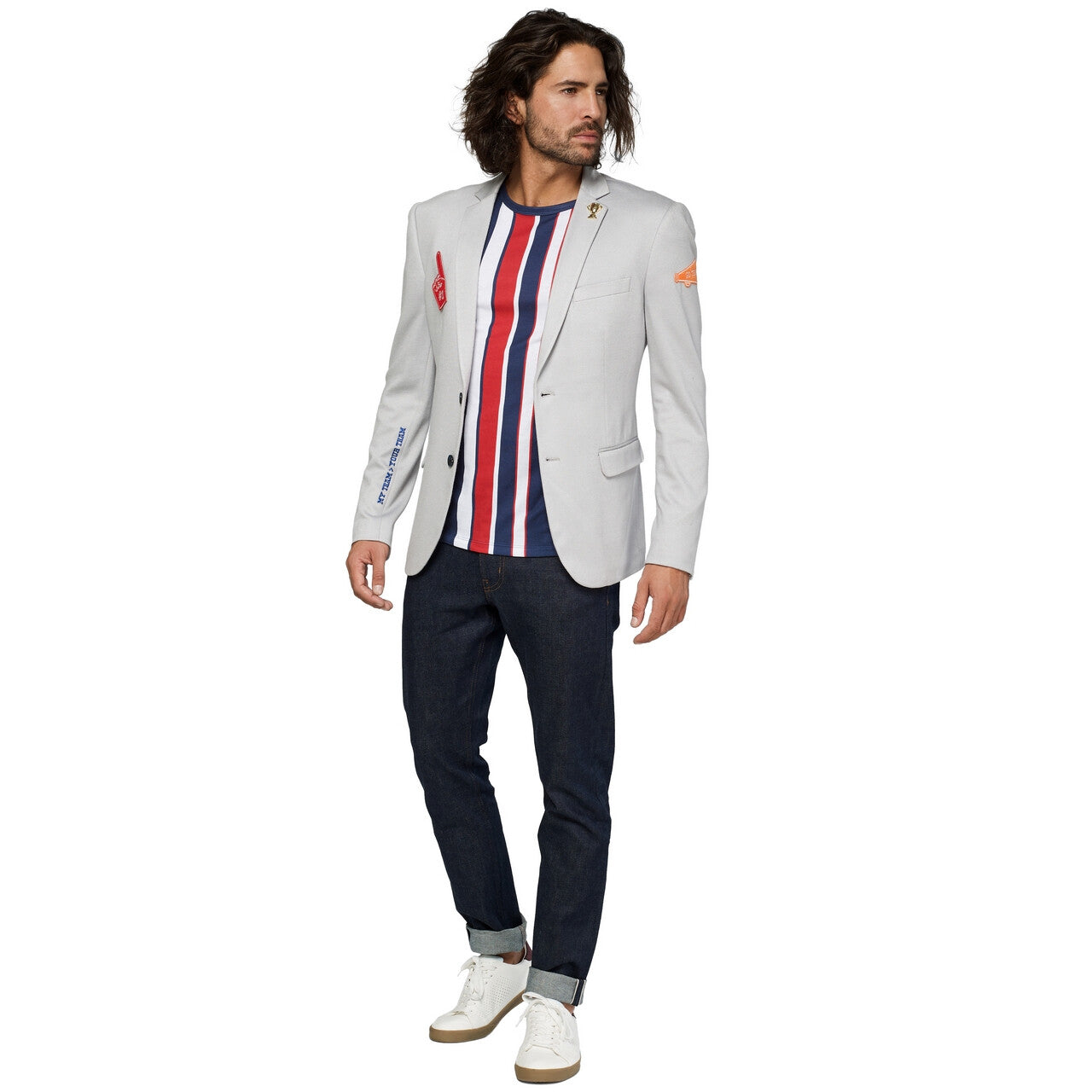 Op deze afbeelding zie je een Kostuums, van het merk Opposuits. Support Team Jas Grijs Man