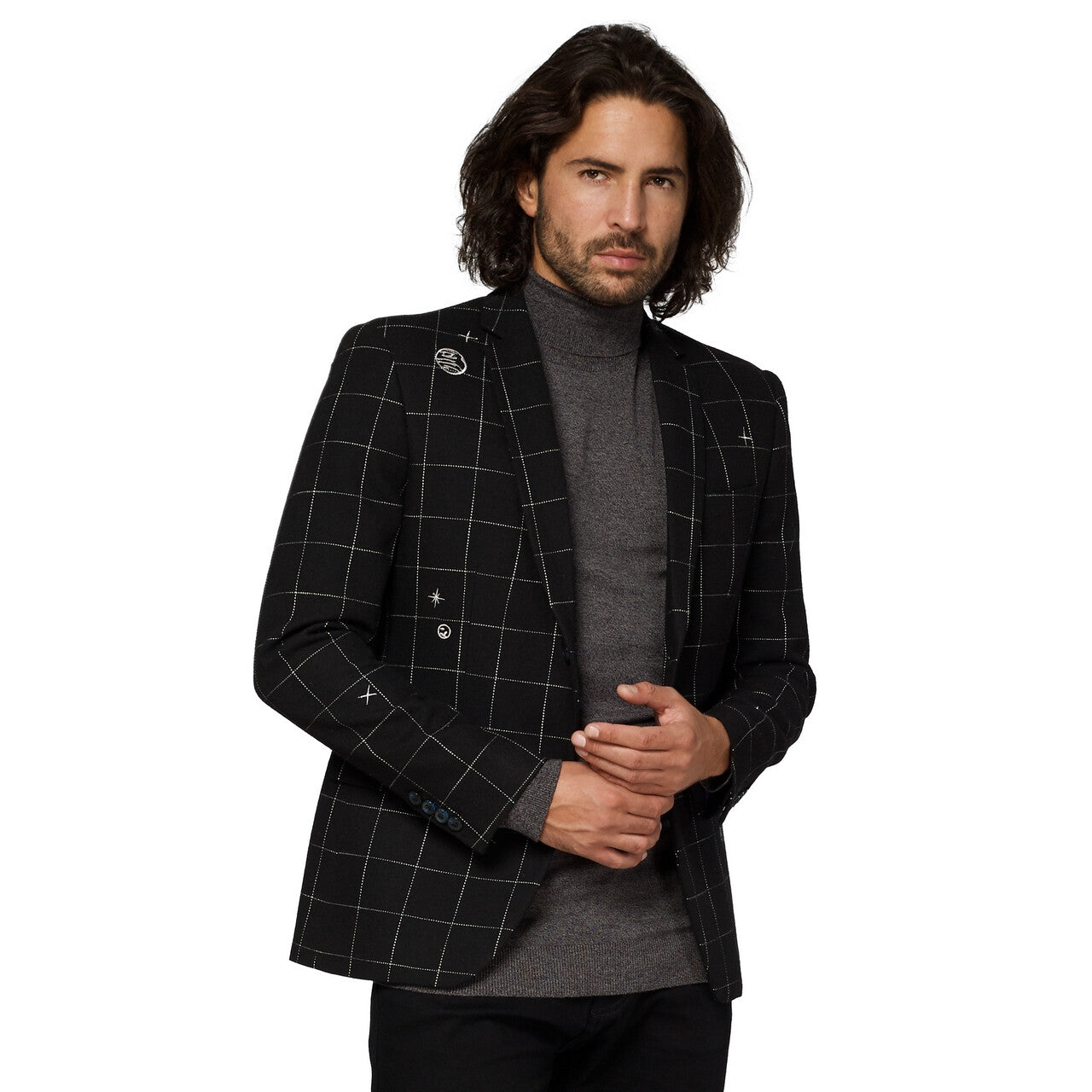 Op deze afbeelding zie je een Kostuums, van het merk Opposuits. Galaxy Map Zwart Jas Man