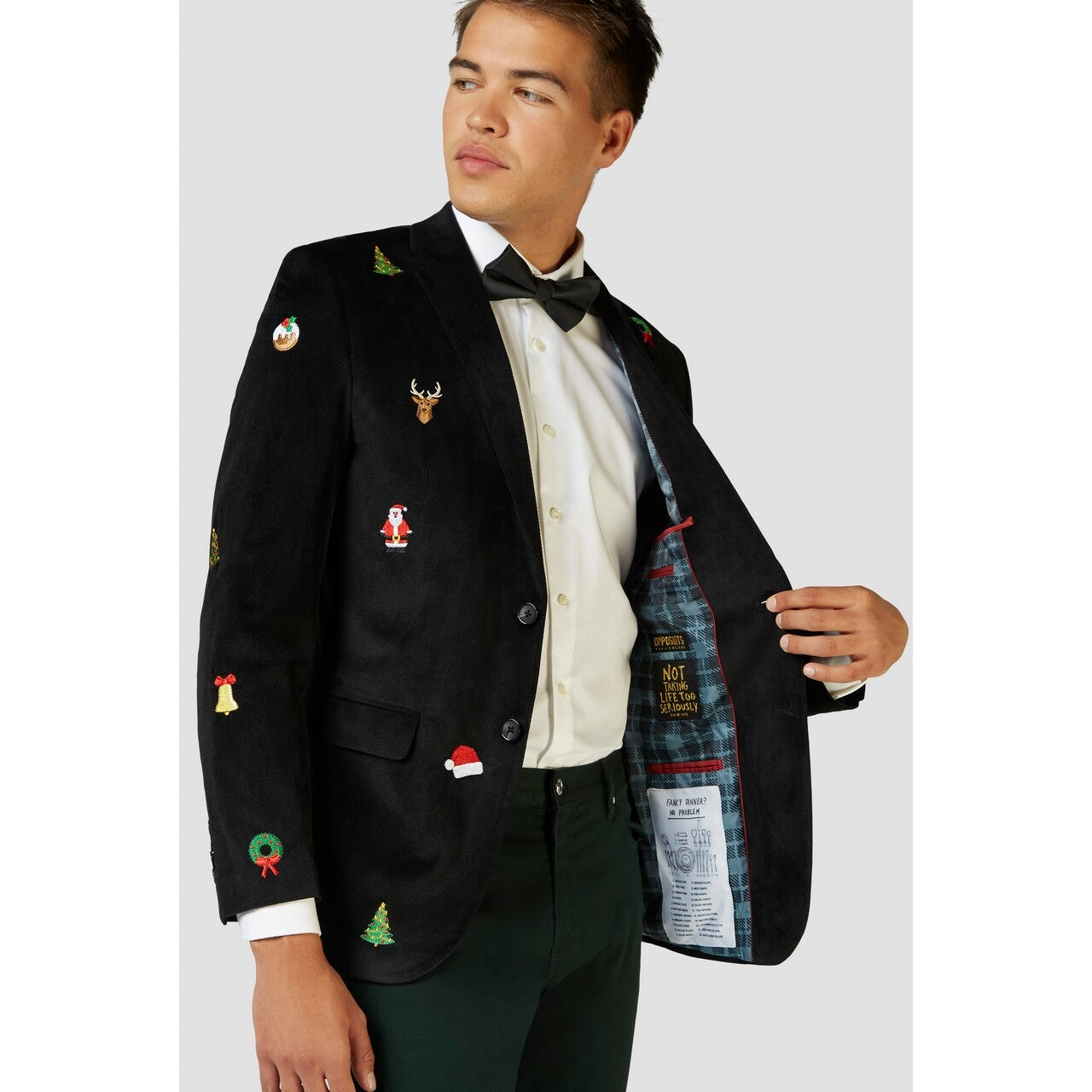 Op deze afbeelding zie je een Kostuums, van het merk Opposuits. Christmas X-Mas Icons Favorite Zwart Man