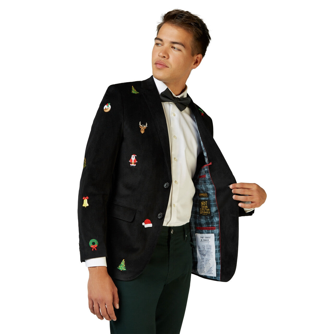 Op deze afbeelding zie je een Kostuums, van het merk Opposuits. Christmas X-Mas Icons Favorite Zwart Man