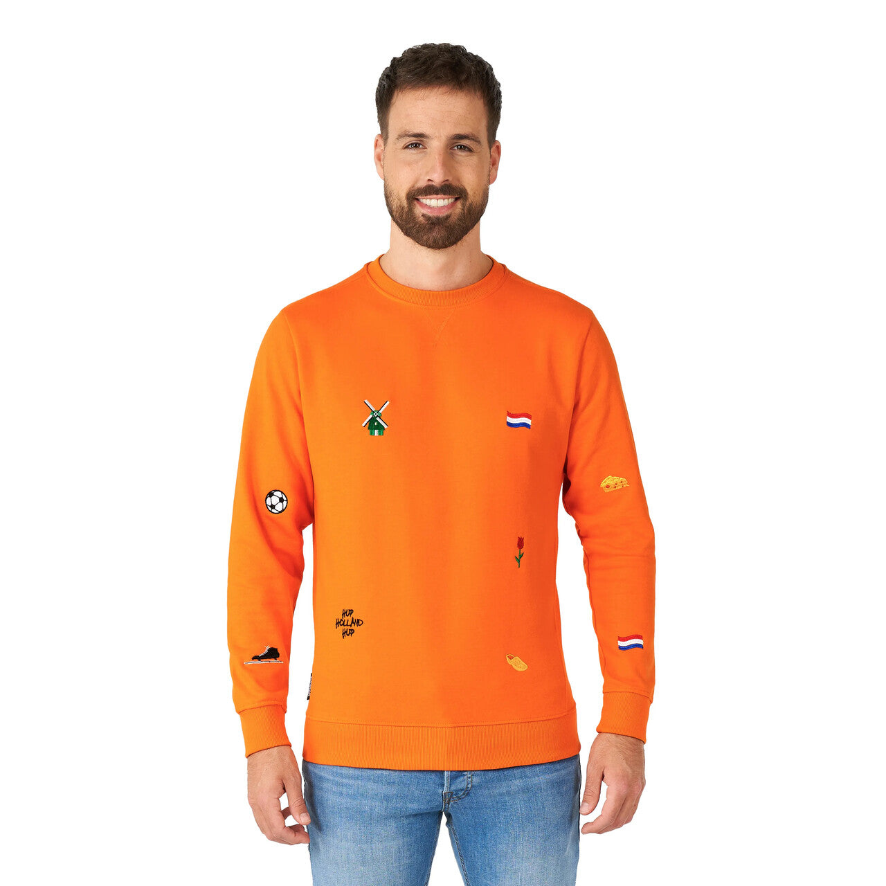Op deze afbeelding zie je een Kostuums, van het merk Opposuits. Oranje Hup Holland Hup Iconen Trui Man
