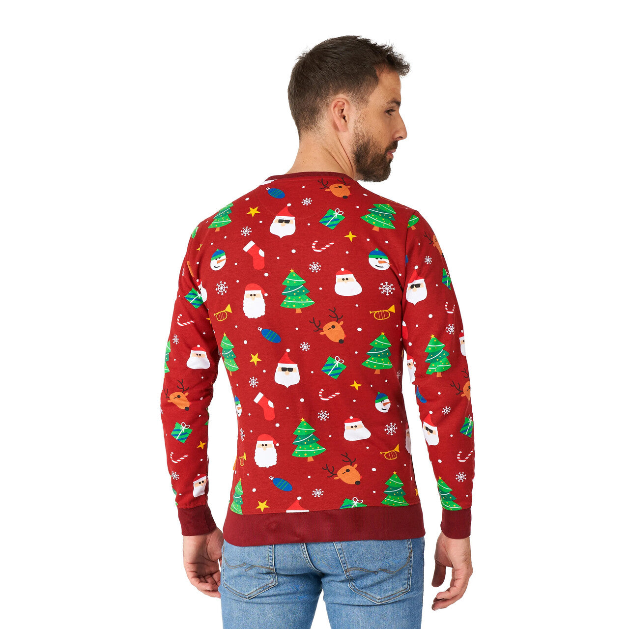 Op deze afbeelding zie je een Kostuums, van het merk Opposuits. Rode Enorme Foute Kersttrui Man