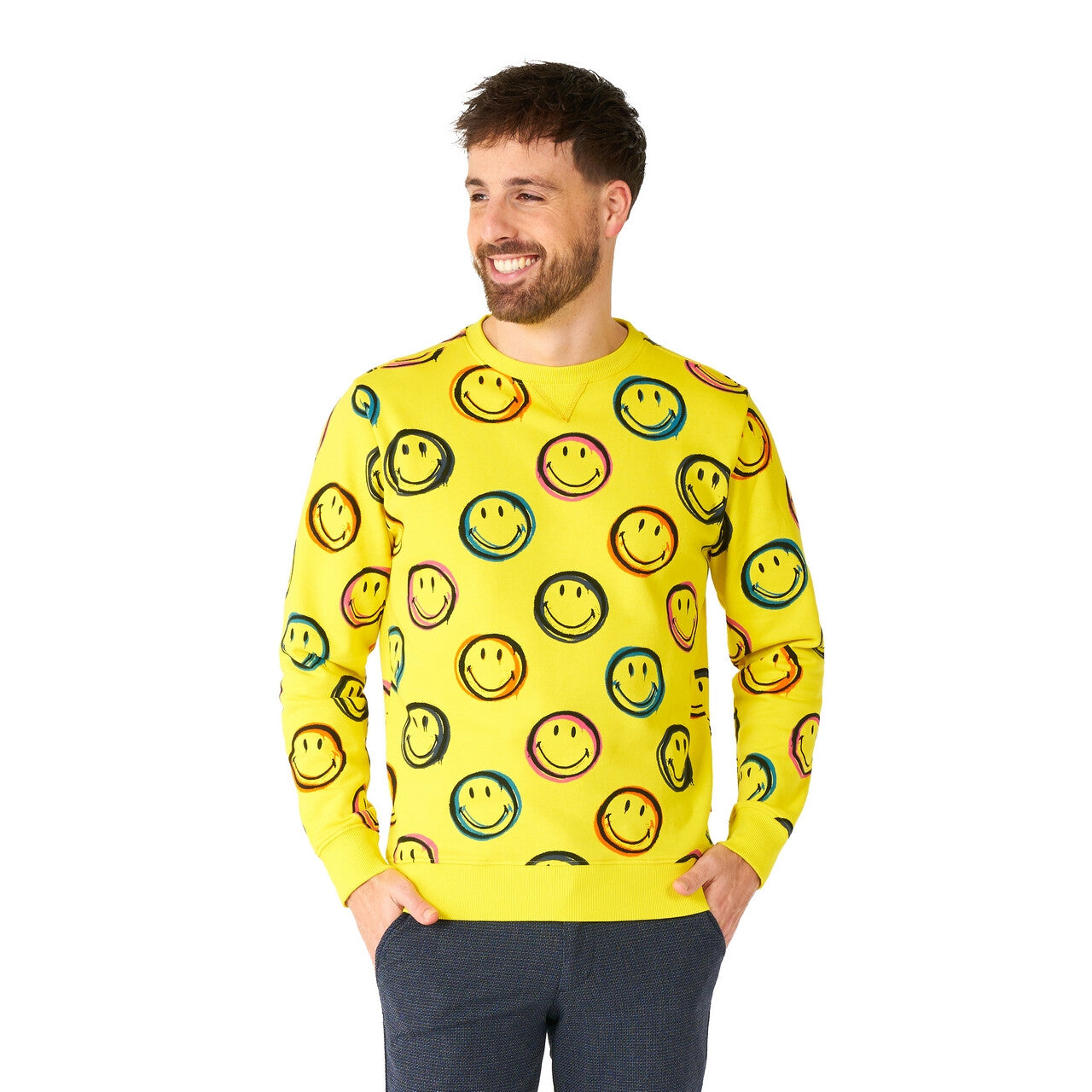 Op deze afbeelding zie je een Kostuums, van het merk Opposuits. Smooch Smudge Smiley Trui Man