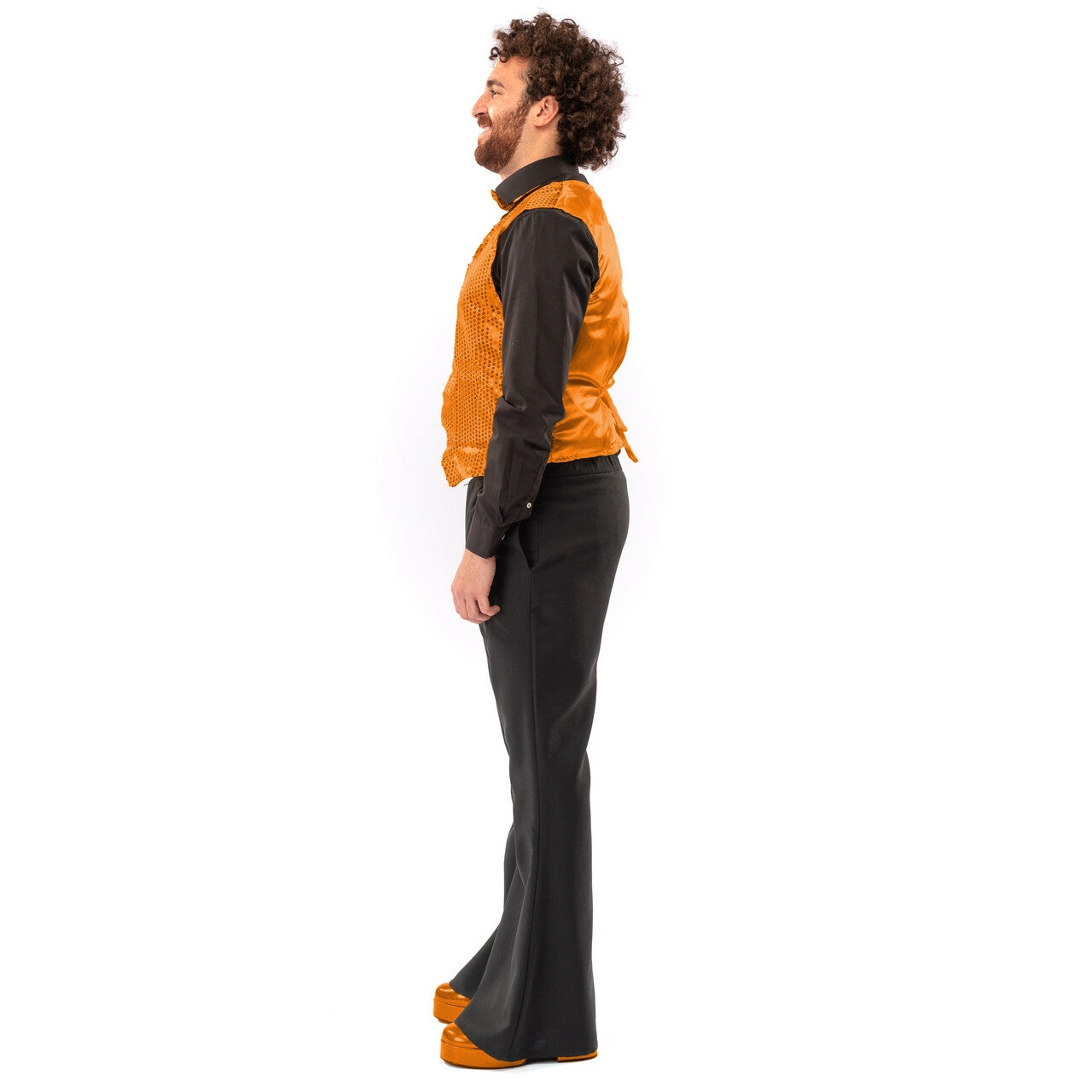Op deze afbeelding zie je een Kostuums, van het merk Original Replicas. Paillettenvest Met Strik Oracle Orange Man