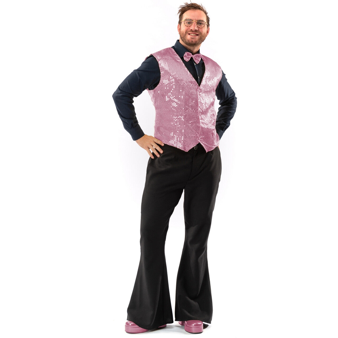 Op deze afbeelding zie je een Kostuums, van het merk Original Replicas. Paillettenvest Met Strik Pretty Pink Man