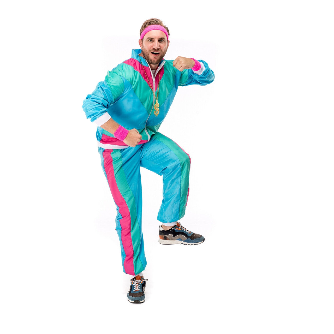 Op deze afbeelding zie je een Kostuums, van het merk Original Replicas. 80s Trainingspak Manic Mark Kostuum