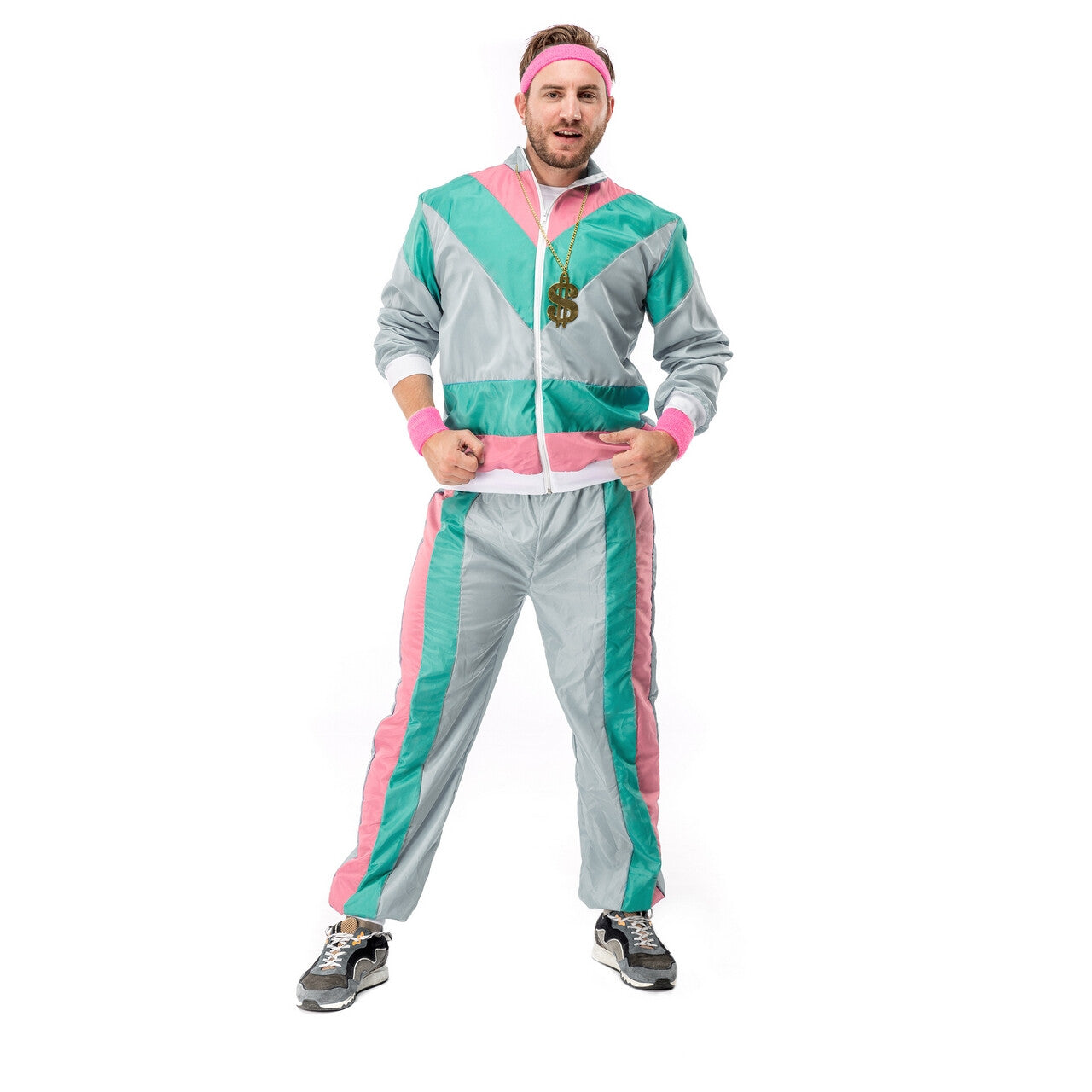Op deze afbeelding zie je een Kostuums, van het merk Original Replicas. 80s Trainingspak Salmon Spritz Man Kostuum