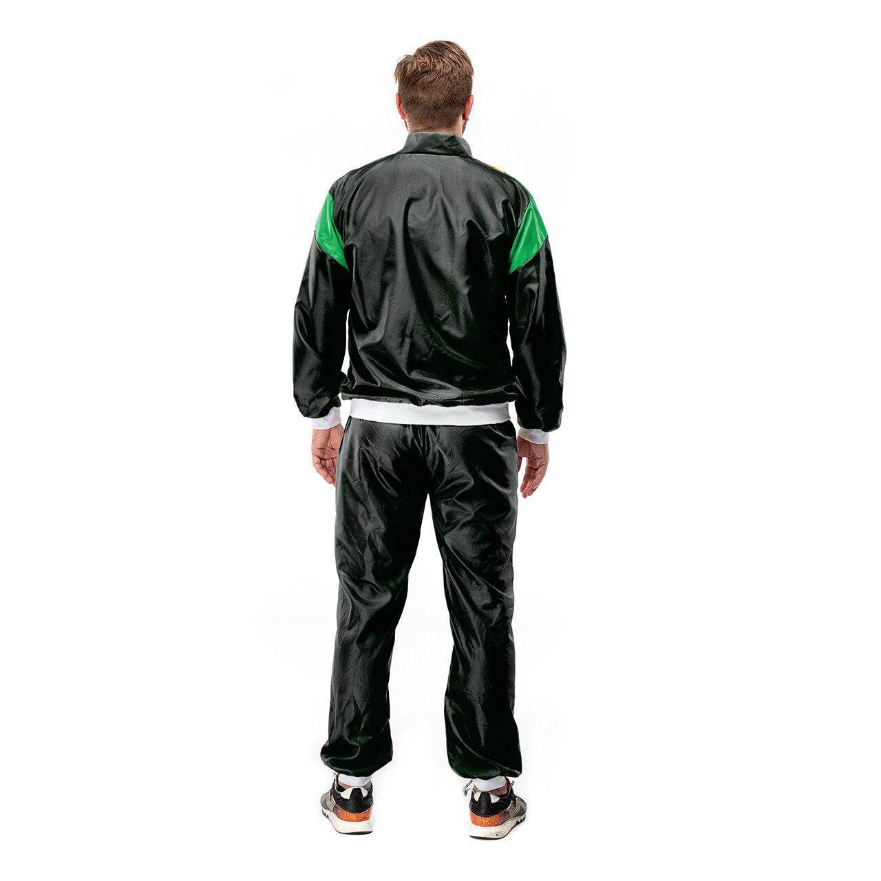 Op deze afbeelding zie je een Kostuums, van het merk Original Replicas. 80s Tracksuit Jamaican Jogger Man Kostuum