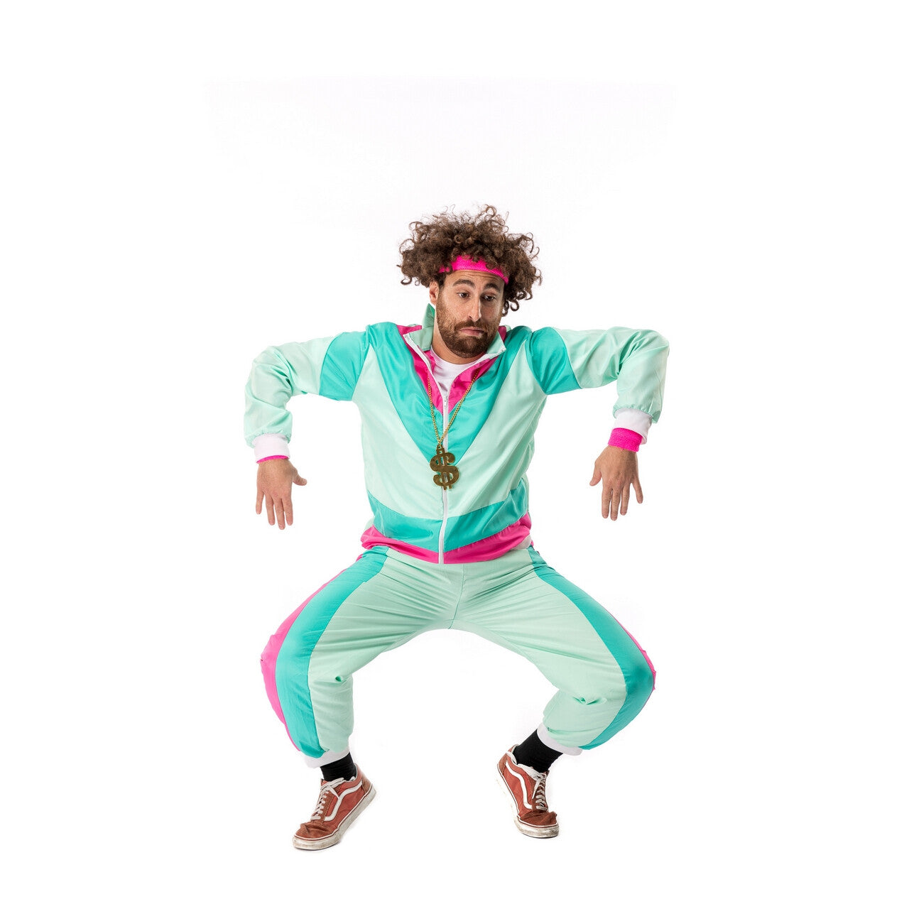 Op deze afbeelding zie je een Kostuums, van het merk Original Replicas. 80s Trainingspak Dancing David Man Kostuum