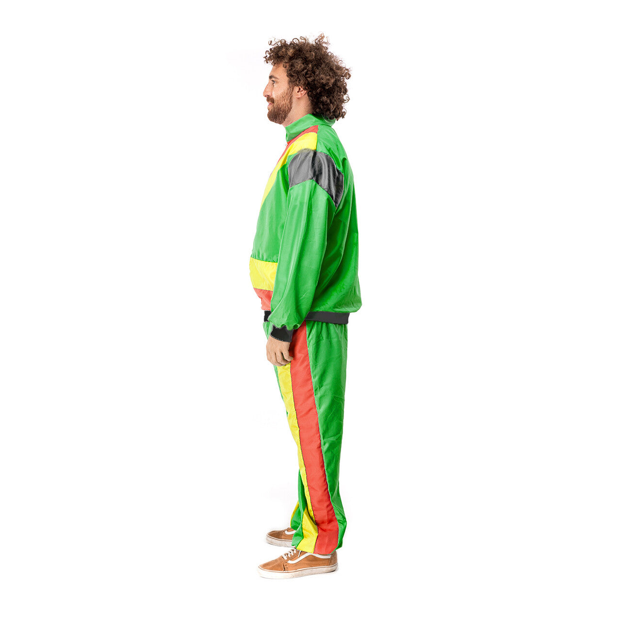 Op deze afbeelding zie je een Kostuums, van het merk Original Replicas. 80s Trainingspak Rasta Carnaval Man Kostuum