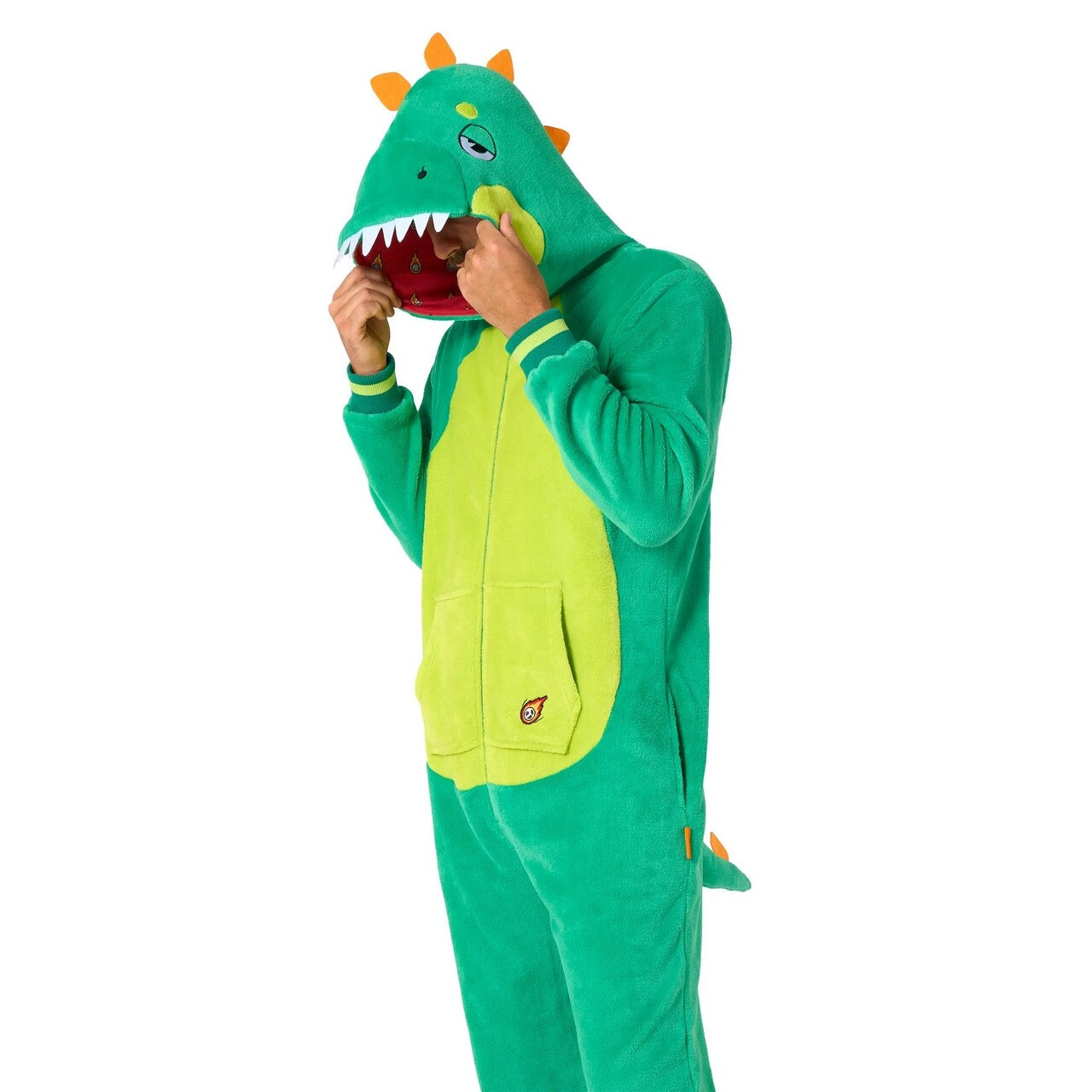 Op deze afbeelding zie je een Kostuums, van het merk Opposuits. Donny Dinosaur Onesie Man Kostuum
