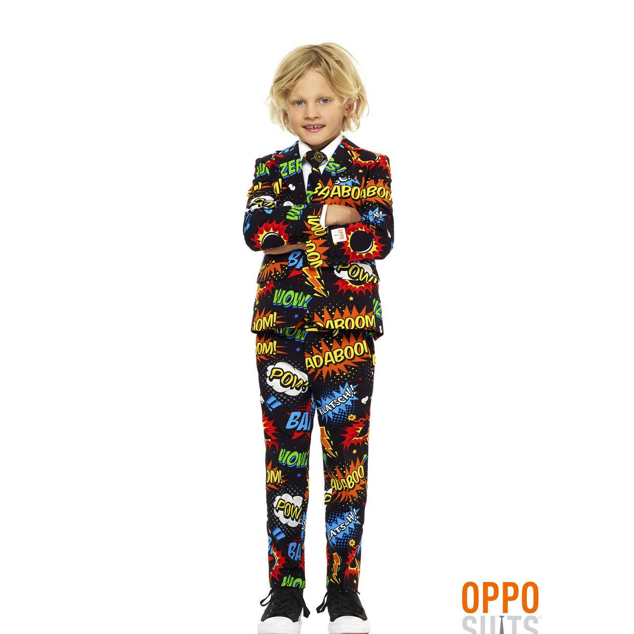 Op deze afbeelding zie je een Kostuums, van het merk Opposuits. Comic Badaboom Opposuit Jongen Kostuum