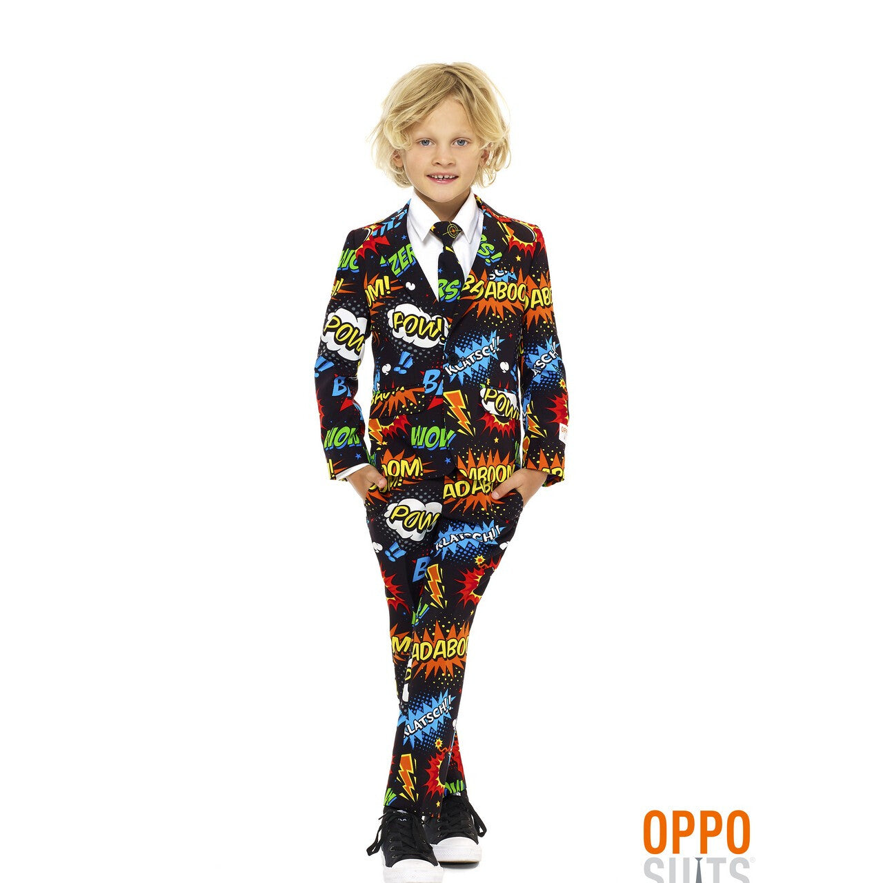 Op deze afbeelding zie je een Kostuums, van het merk Opposuits. Comic Badaboom Opposuit Jongen Kostuum