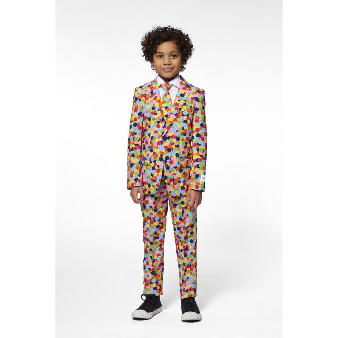 Op deze afbeelding zie je een Kostuums, van het merk Opposuits. Vrolijk Gekleurd Confetti Kanon Jongen Kostuum