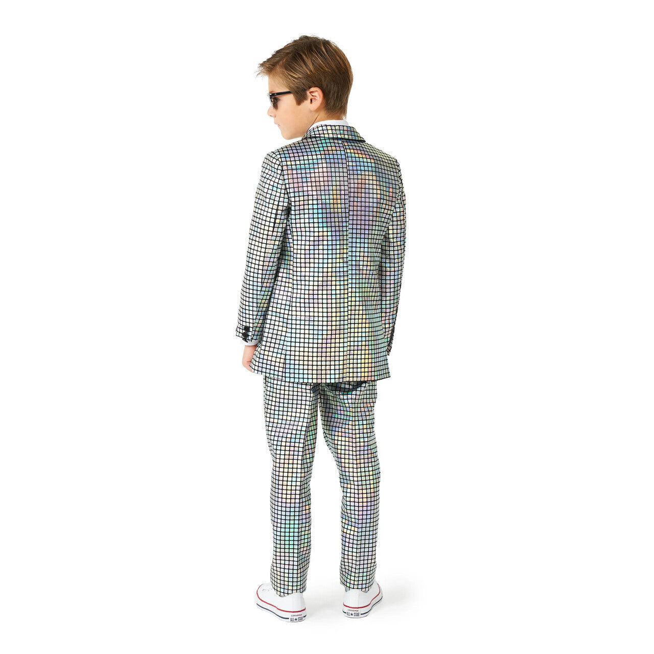 Op deze afbeelding zie je een Kostuums, van het merk Opposuits. Boys Psychedelische Discochecker Jongen Kostuum