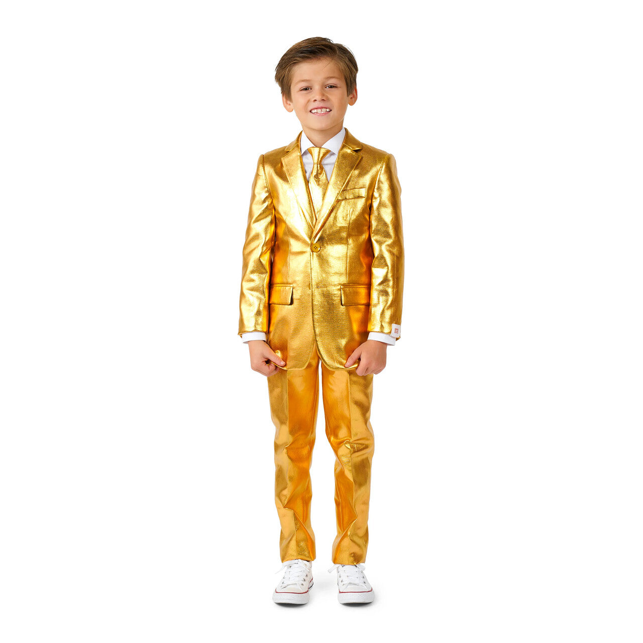 Op deze afbeelding zie je een Kostuums, van het merk Opposuits. Boys Groovy Golden Discoboy Jongen Kostuum