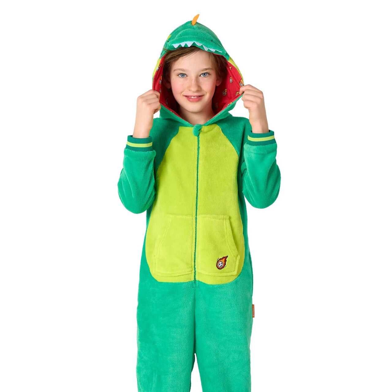 Op deze afbeelding zie je een Kostuums, van het merk Opposuits. No Danger Dino Onesie Kind Kostuum