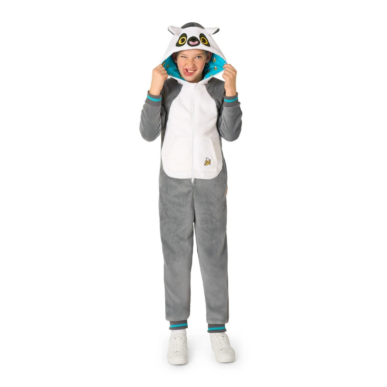 Op deze afbeelding zie je een Kostuums, van het merk Opposuits. Lola Lemur Relax Onesie Kind Kostuum