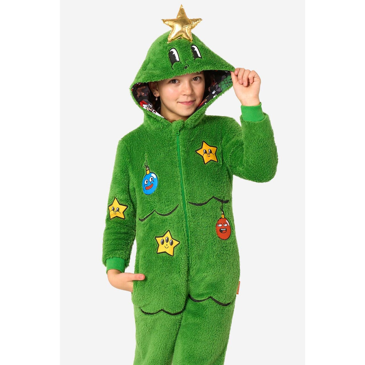 Op deze afbeelding zie je een Kostuums, van het merk Opposuits. Merry Jinglejoy - Tree Onesie Kind Kostuum